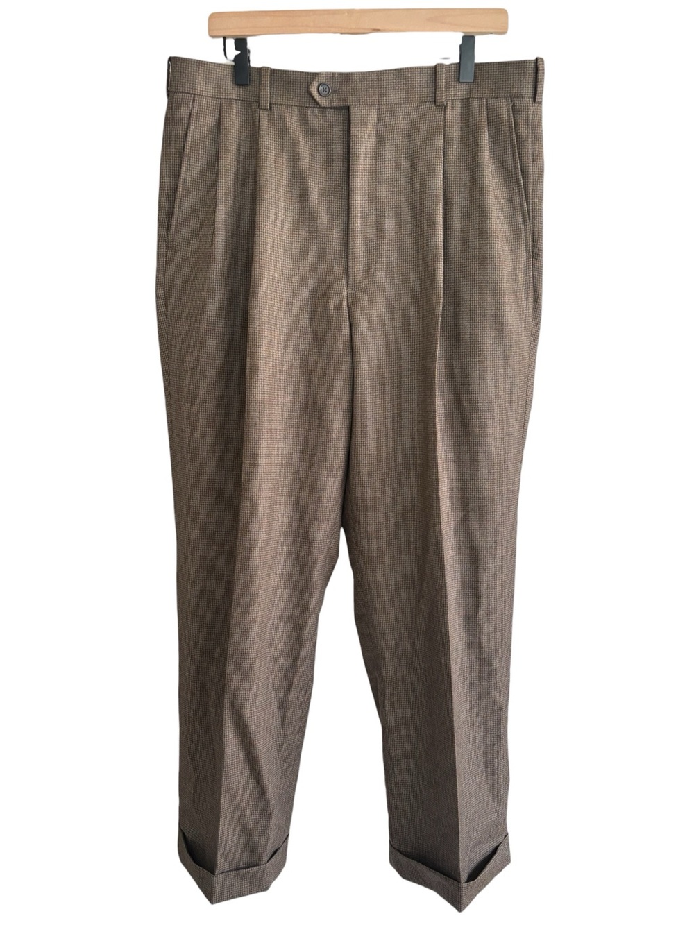 Club Room 100% Pure New Wool Houndstooth Pleated Pants 36x30 Luxury Grandpa Core